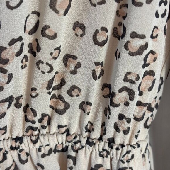 Leopard Print Long-Sleeve Ruffled Dress With Elastic Waist & Flounce Hem - Beige - Picture 12 of 16